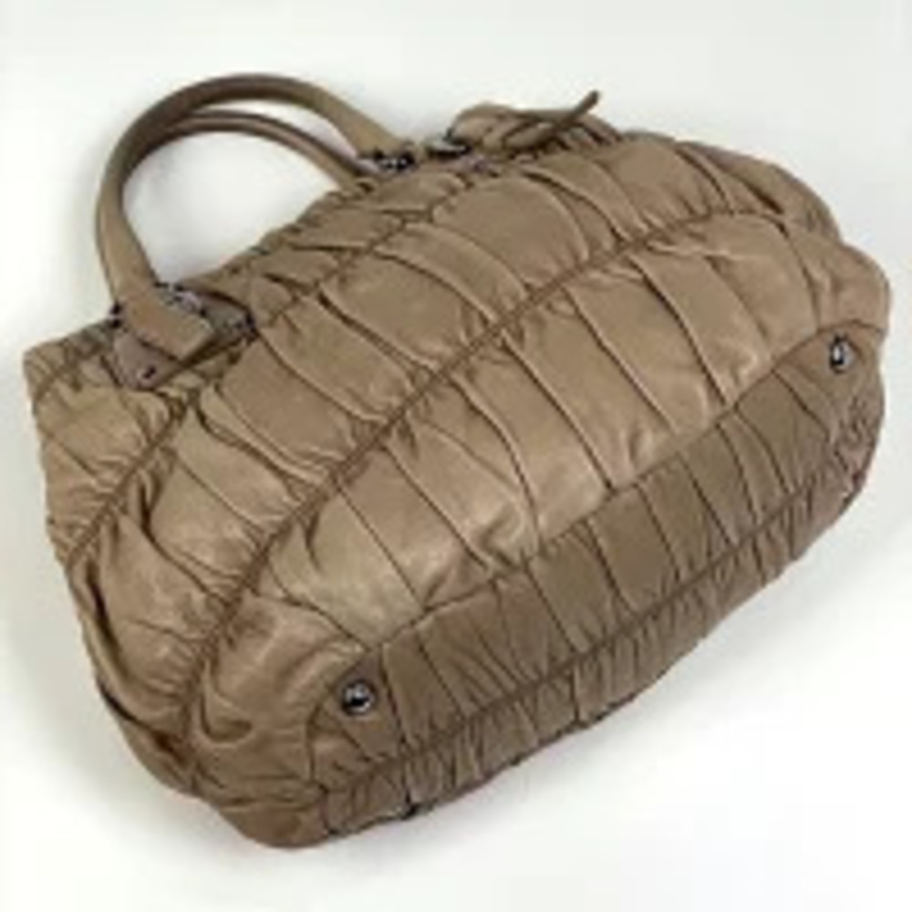 Prada Shoulder Leather 2way Bag Gathered Beige